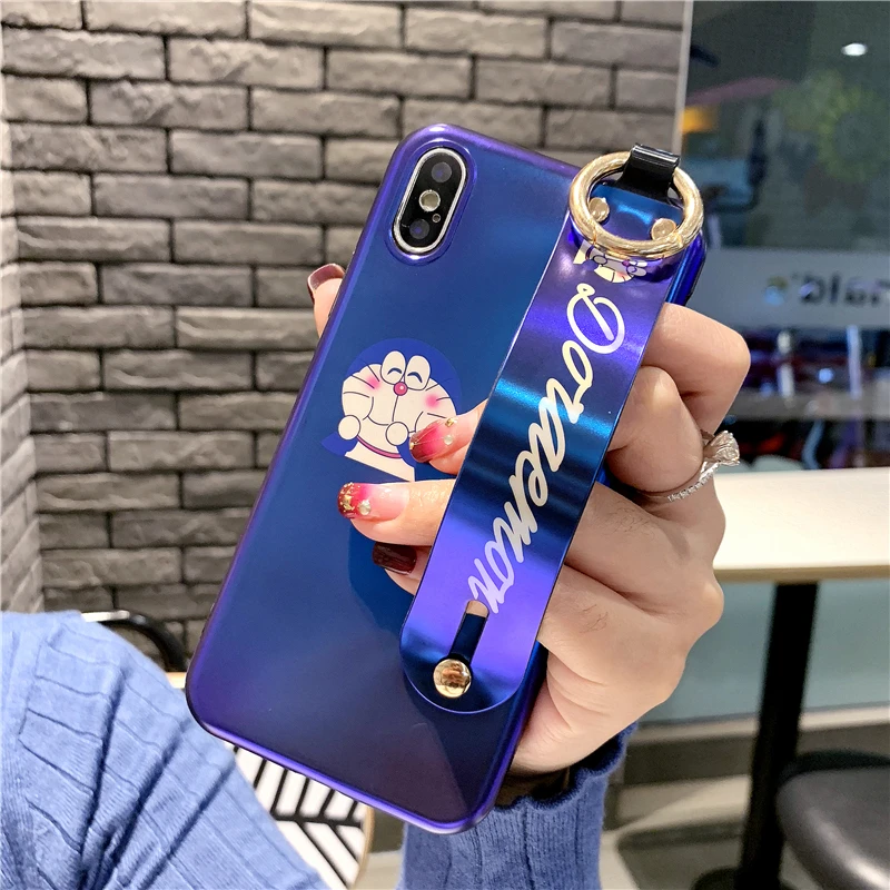 Мягкий чехол с ремешком на запястье для iphone XR XS max X Doraemon iPhone 8plus 7 7plus 6 6S 6p милый