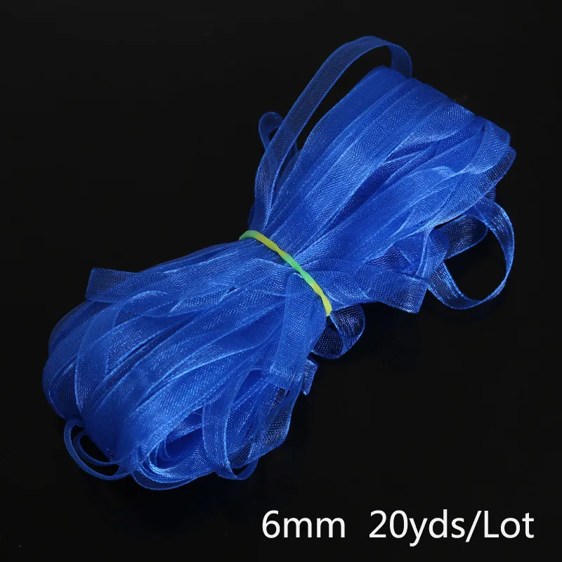 Royal Blue Горячая Распродажа, 6 мм, 20 ярдов, разноцветные ленты из органзы, швейная ткань, подарочная упаковка «сделай сам», ленты для свадебного украшения - Цвет: Royal Blue