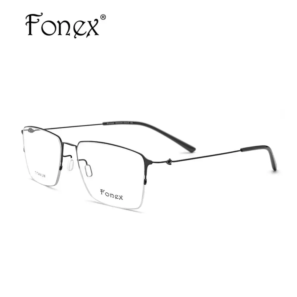 FONEX очки из титанового сплава, мужские полуоправы, очки по рецепту, оправа для женщин, близорукость, оптическая оправа, очки для глаз 98611 - Цвет оправы: Черный