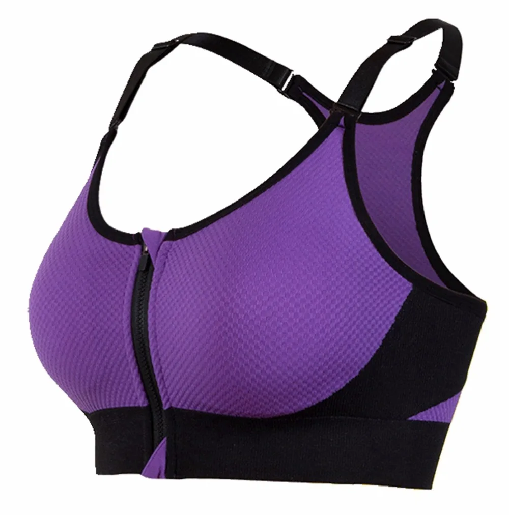 Women Fitness Yoga Sports Bra For Running Gym Padded Wirefree Shakeproof Underwear Push Up Seamless Front Zipper Top | Спорт и