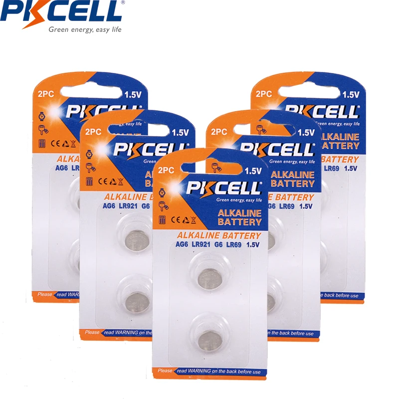 10 шт. PKCELL AG6 Кнопка ячейки Батарея 32 мА/ч 1 5 V 0% ртути равных 171 SR920SW LR920 SR927 370 L921 LR69 SR920