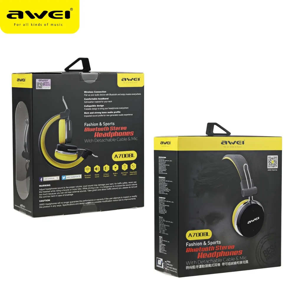 Беспроводная Bluetooth гарнитура AWEI A700BL cvc6.0 умное снижение уровня шума встроенный