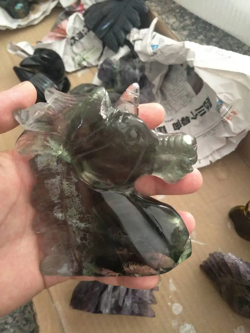 

High Quality Beautiful Natural Flourite Quartz Crystal Carved Horse Head Unicorn Healing