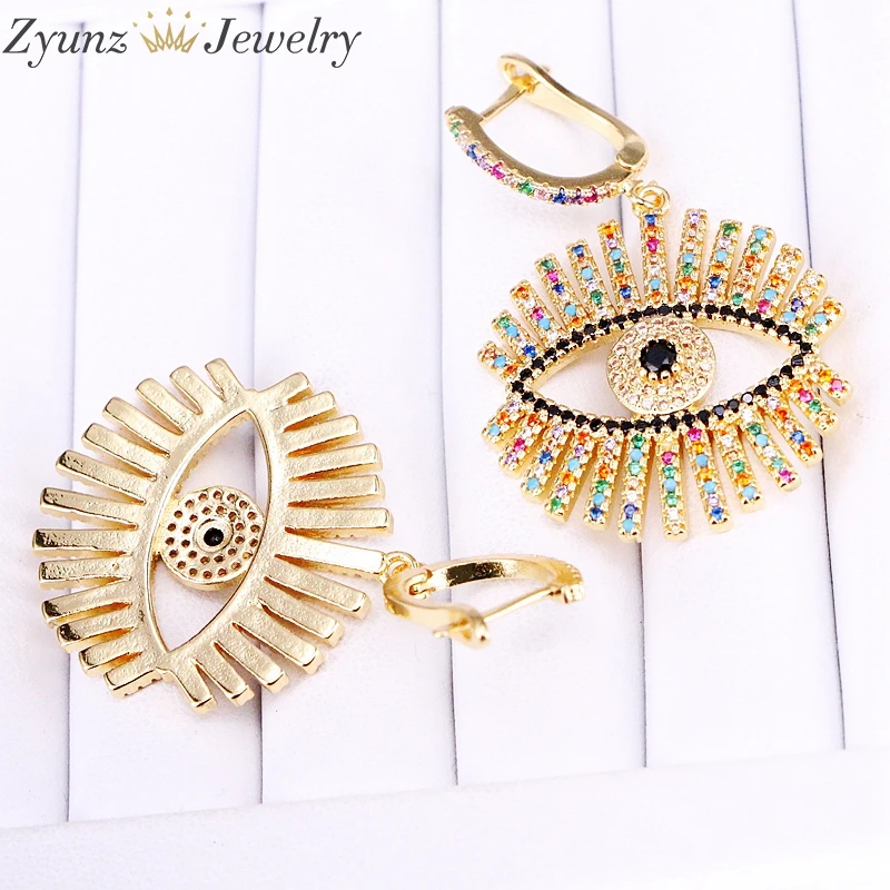 

3 Pairs ZYZ340-3907 Gold color fashion earring for women rainbow cz eye & eyelash dangling earrings