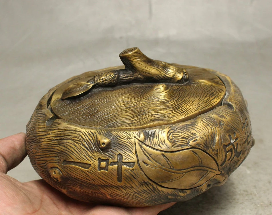 6" Rare Chinese Folk Bronze Tree Shape Sculpture Ashtray Incense Burner Censer | Дом и сад