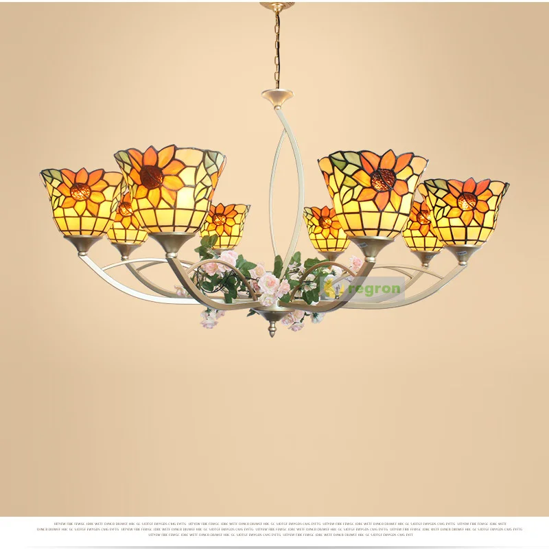 Современная кантри Тиффани стеклянная люстра зеленая посадки из ротанга