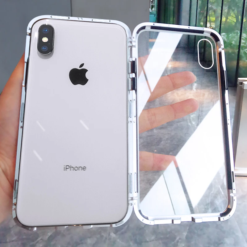YAGOO Magnetic Adsorption phone case for iphone X 7 plus metal frame cover tempered glass 8 luxury fundas |