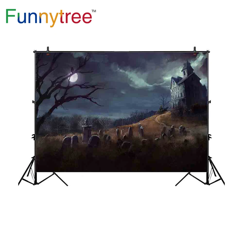 

Фон Funnytree для студийной фотосъемки со старым замком кладбищем на Хэллоуин лес луна ночь Профессиональный фон фотобудка