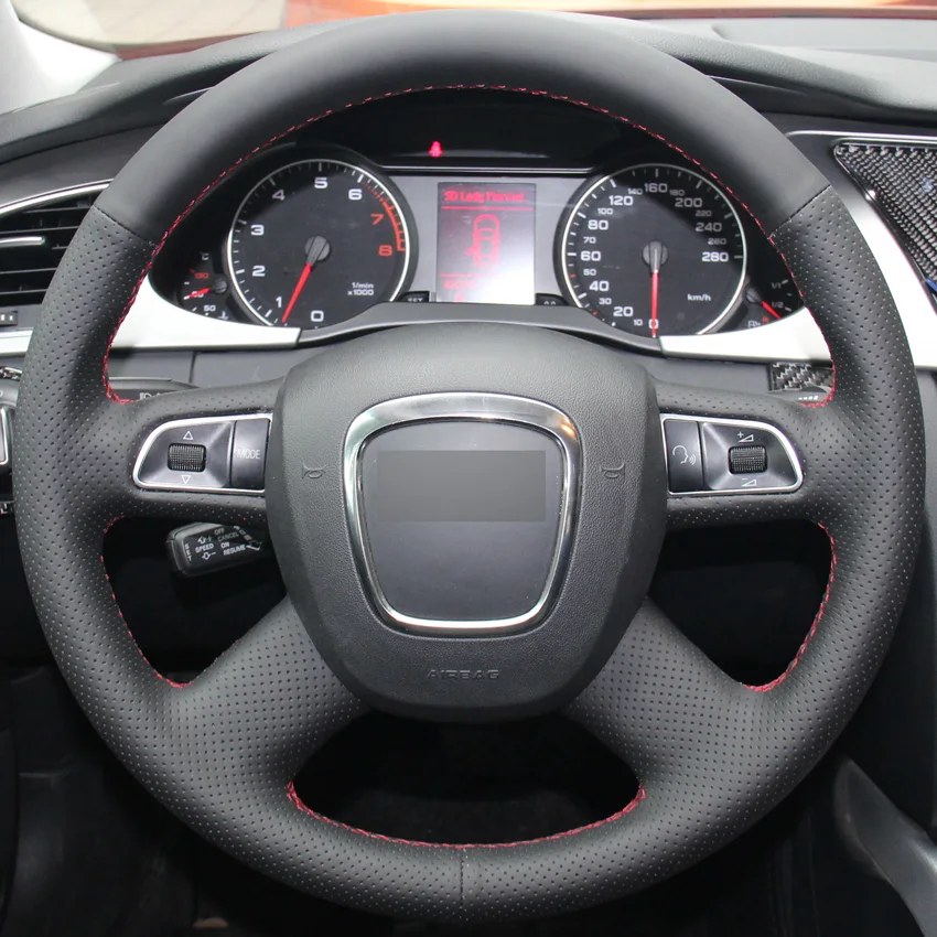 Черный ПУ Искусственная кожа ручная прошивка автомобиля рулевое колесо Крышка для Audi A3 A4(B8) A6(C6) A8 A8 L Q5 Q7 2007-2011 S8 2008-2009