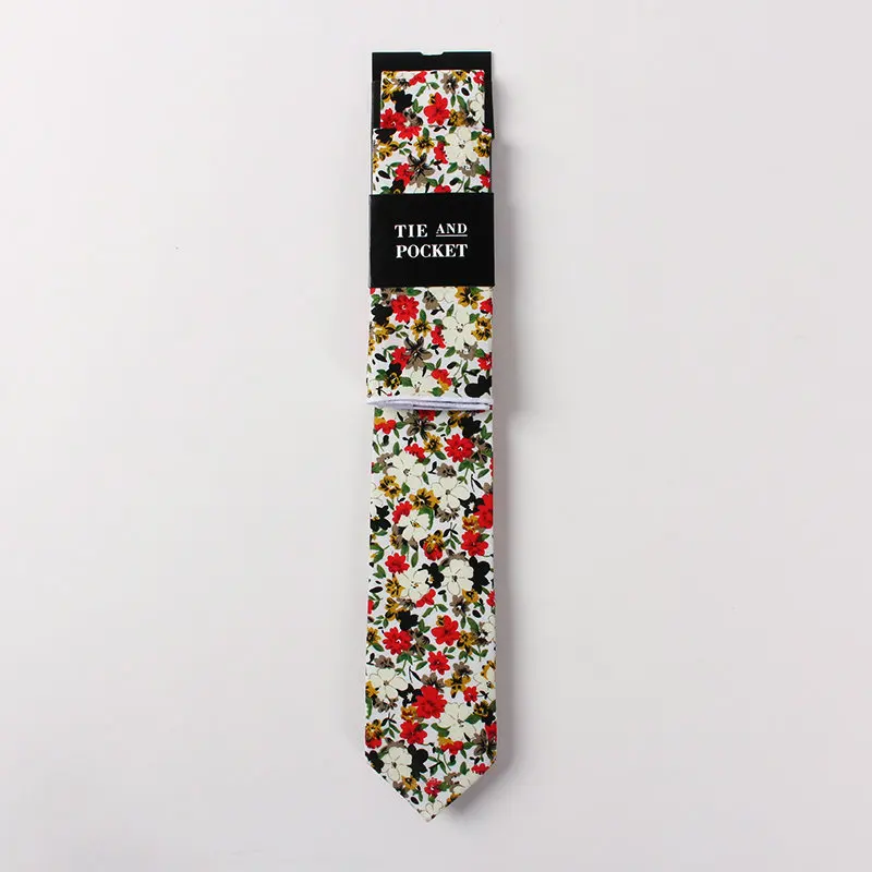 CT043B Хлопок мужской галстук с модным принтом галстук+ Pocket Square Set 6,5 см Галстук Hanky шеи галстуки комплект 42 стиль подарок к празднику Gravata тонкий - Цвет: CT043B