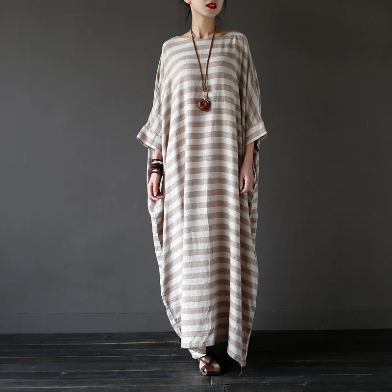 SCUWLINEN 2019 Лето Для женщин платья Винтаж в полоску с рукавами летучая мышь макси