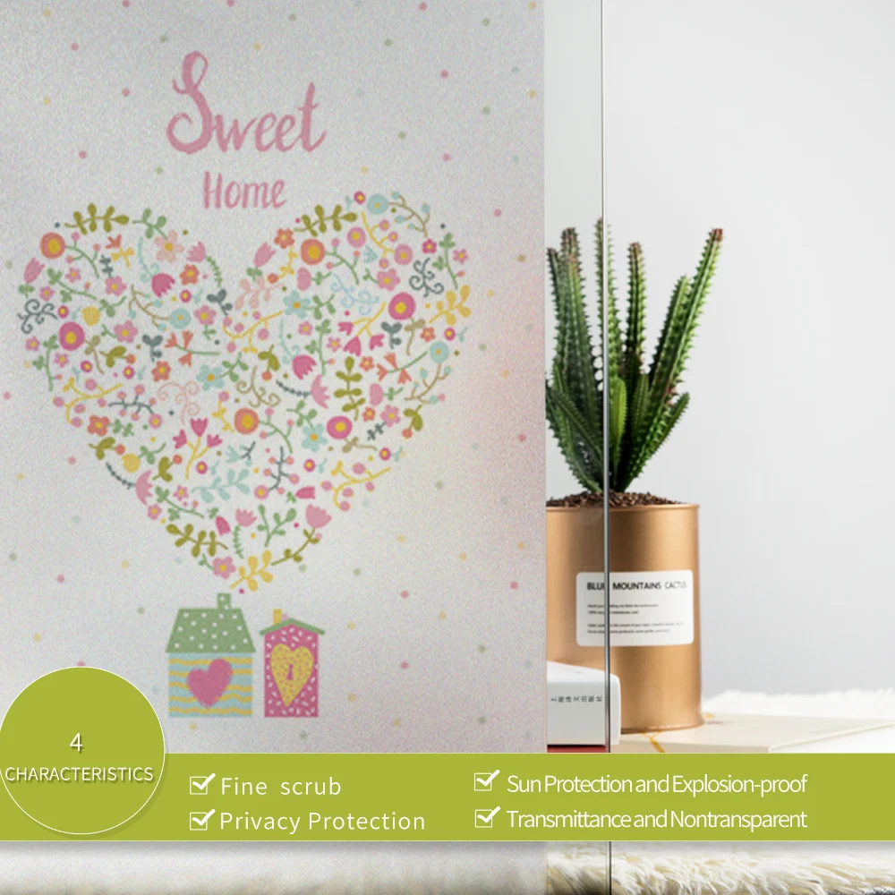 Матовая стеклянная оконная пленка в форме сердца витражная клейкая украшение