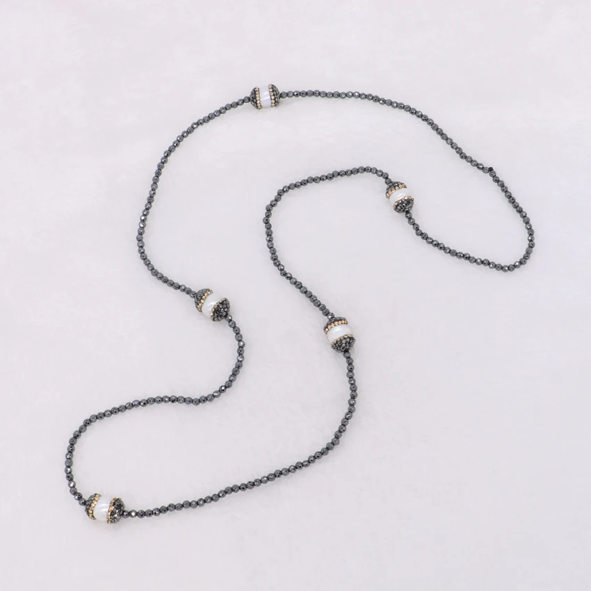 Hematite necklace Natural pearl beads druzy bead chain Gems jewelry for women 1213 | Украшения и аксессуары
