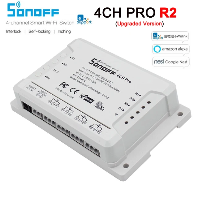 Sonoff 4CH Pro RF Wifi выключатель света 4 банды 3 режима работы Блокировка блокировки