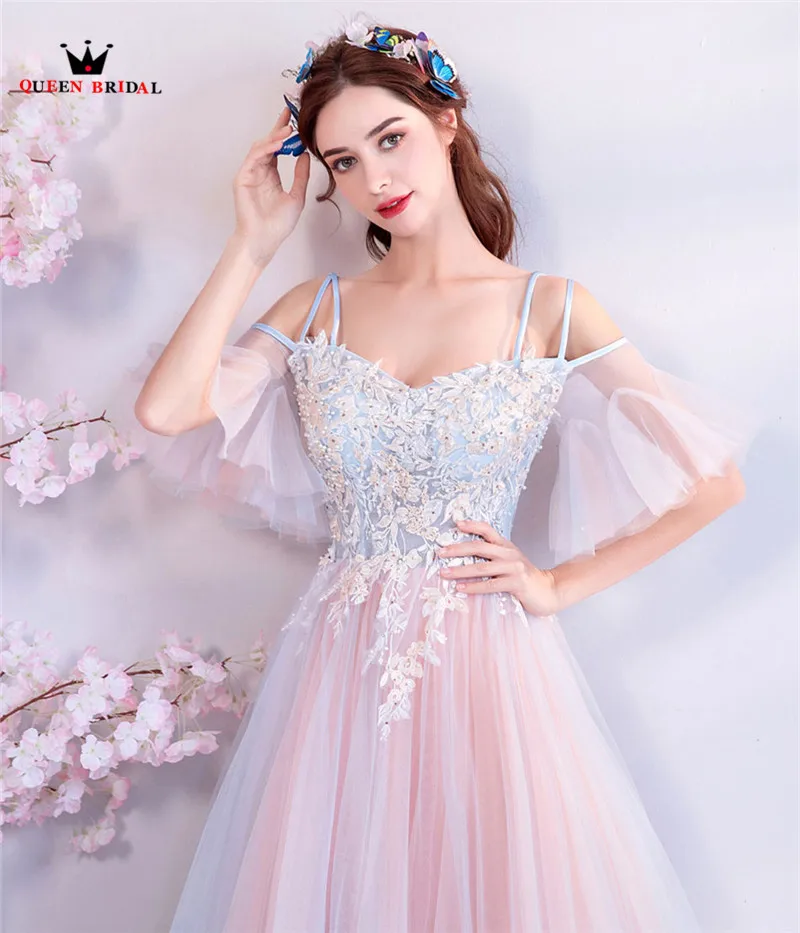Элегантные розовые вечерние платья 2019 модные А-силуэта тюлевые аппликации