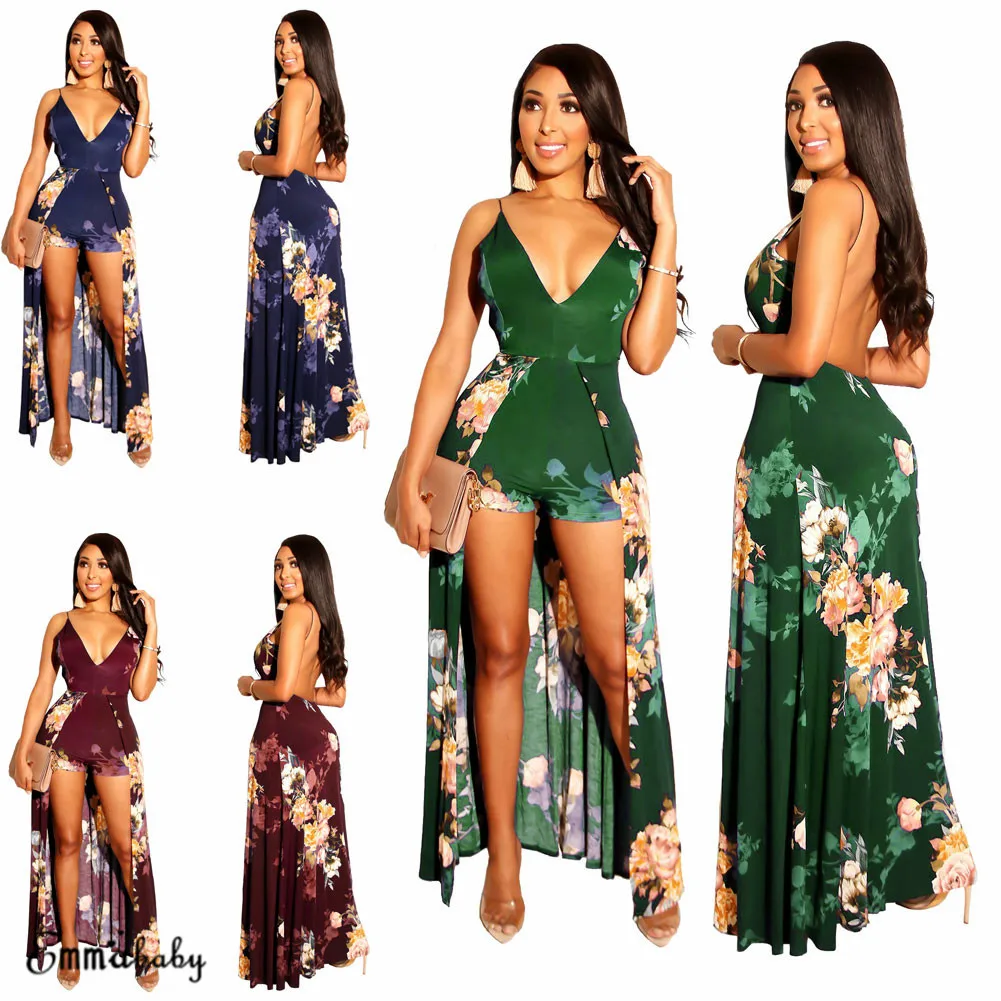 Женское длинное БЕЗРУКАВНОЕ платье Boho с цветочным принтом, летнее вечернее платье, Пляжное Платье с разрезом, облегающее платье, синий, зеленый, красный