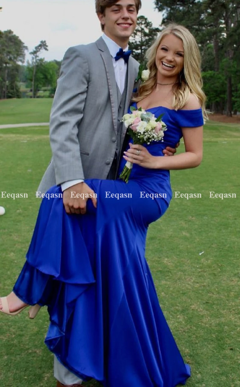 

Royal Blue Prom Dress 2020 Off the Shoulder V Neck Mermaid Women Formal Party Dress Vestidos De Gala Cheap Custom
