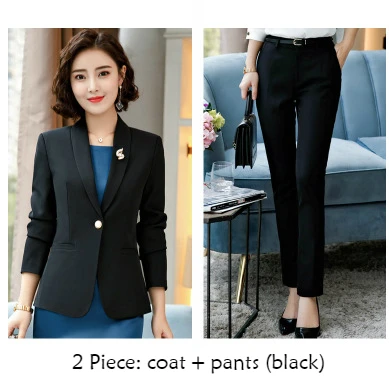 black coat pants Женский костюм Весна Лето длинный рукав тонкий белый блейзеры офисные женские модные элегантные рабочие повседневные пальто платья костюмы Женская одежда - Цвет: black coat pants