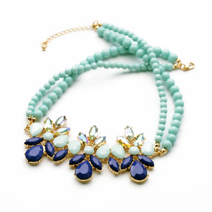 Модный Ювелирный светильник ожерелье с голубыми бусинами цветочный Шарм