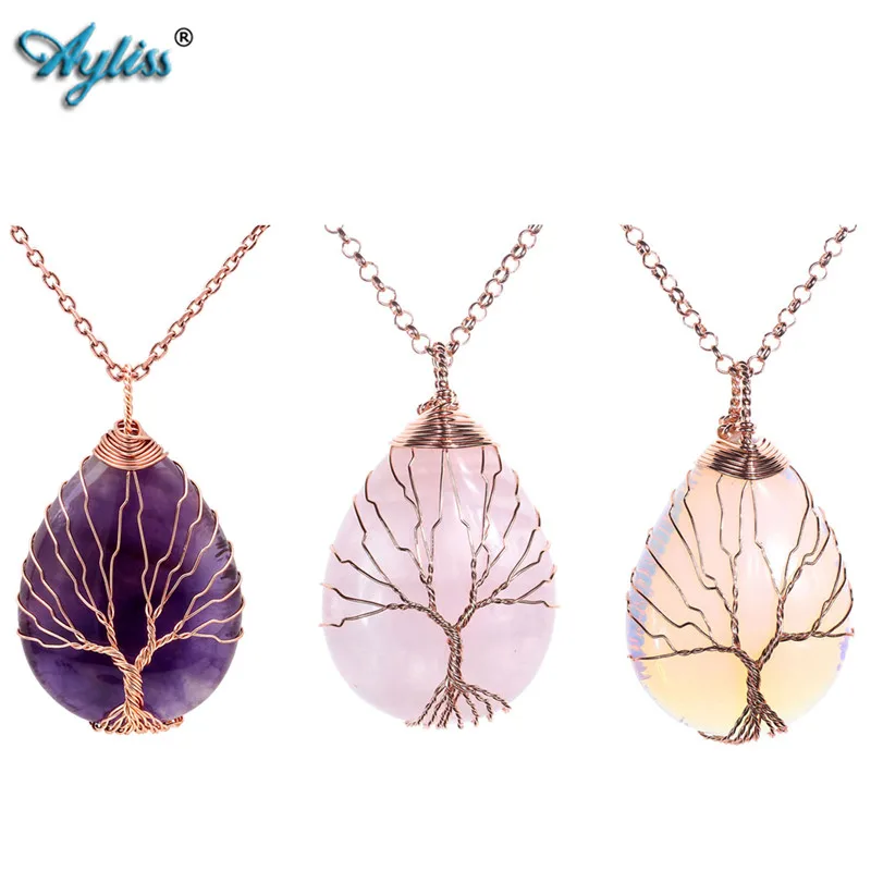 

Ayliss Teardrop Pendant Vintage Tree of Life Wire Wrapped Copper Natural Chakra Reiki Stones Pendant Necklace Birthday Gift