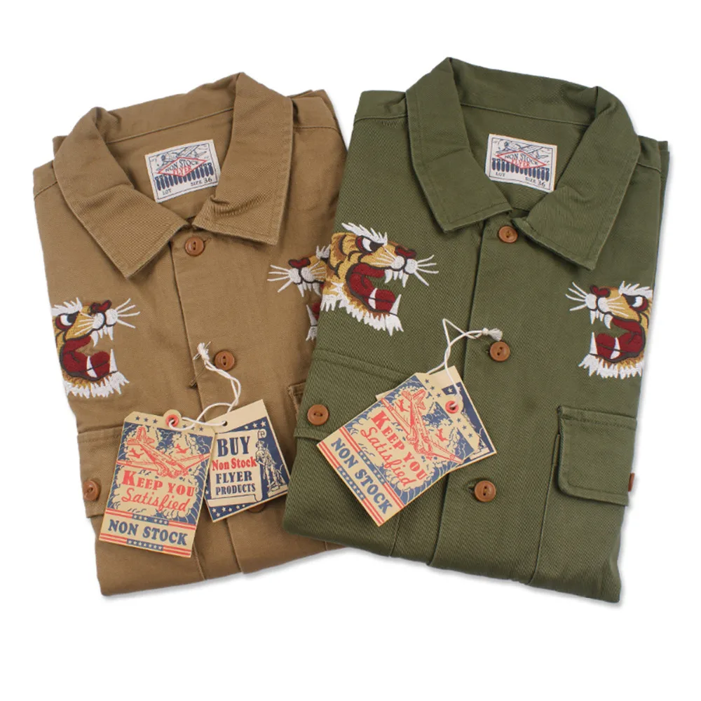 2018 осень зима холст тигр вышивка рубашка мужская карго Camisa Masculina Повседневная