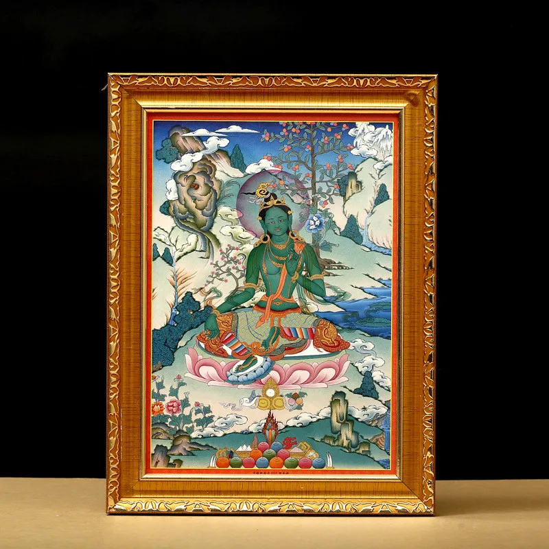 Зеленая Tara Thangka декоративная картина статуя Будды Настенная живопись четыре-armed Guanyin Huang Caishen подвеска-прихожая