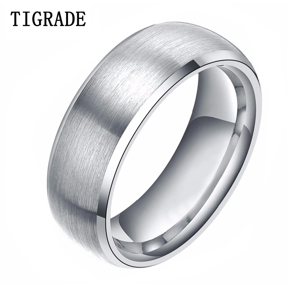 

Tungsten Carbid Ring Men 8mm Brushed Polished Silver Color Engagement Rings Wedding Band Male Engrave Ring Name Engraving