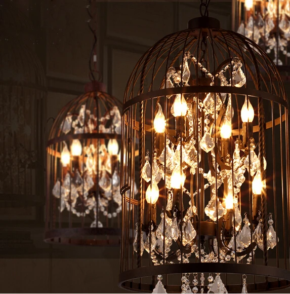 Люстра в американском стиле ретро индастриал железная клетка хрустальные лампы