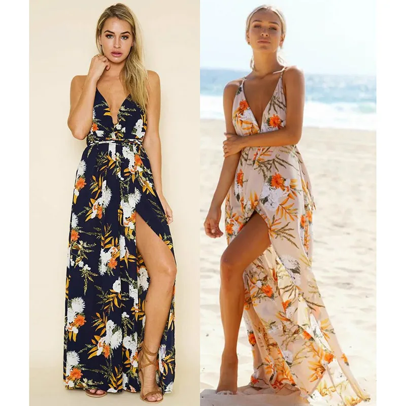 Платье пляжное с открытой спиной глубоким вырезом и воланом без рукавов