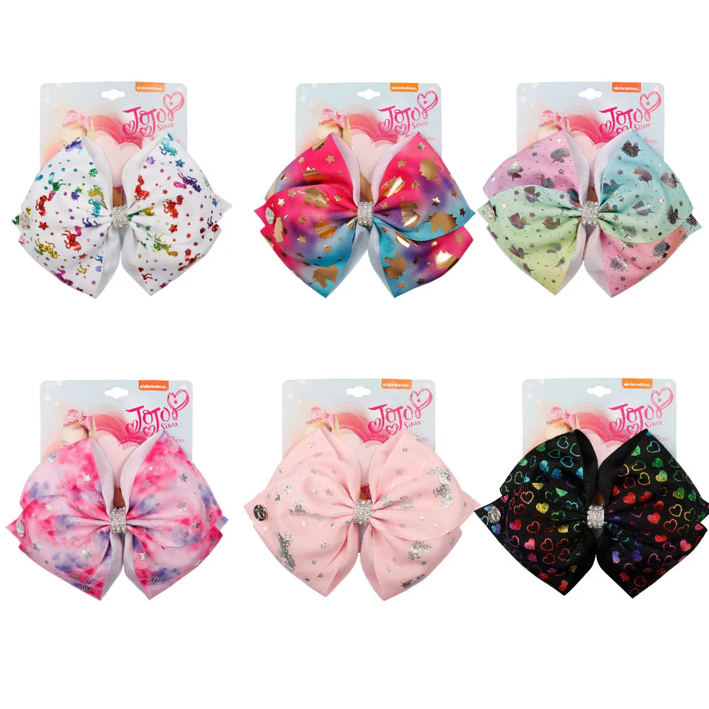 

7.5 Inch Big Gilding Printed Hairbow Grosgrain Ribbon Headwear Handmade Star Horse Heart Print Bowknot Baby Hair Accessories