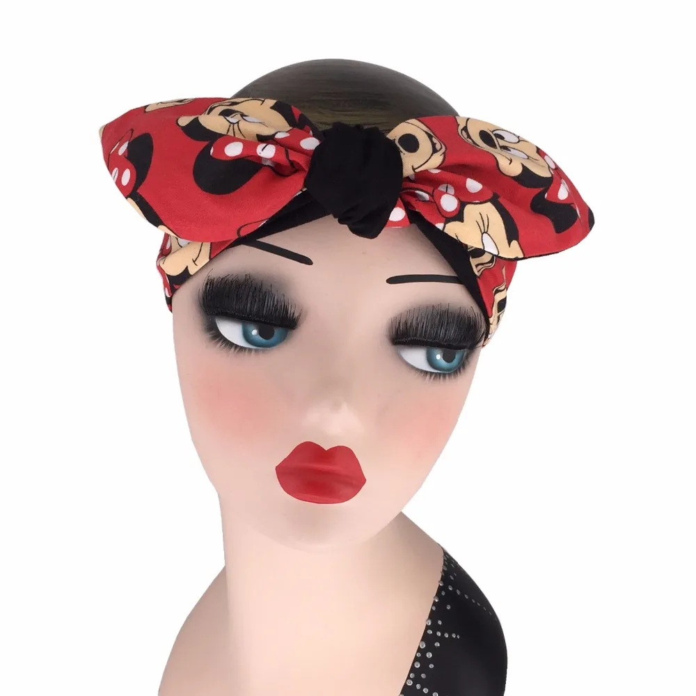 Женская винтажная бандана в красно черном стиле с рисунком мыши галстук бабочка