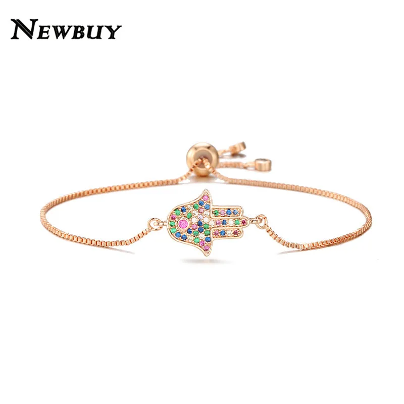 NEWBUY медные Мульти Кубический Цирконий Hamsa ручной Шарм Браслеты для женщин