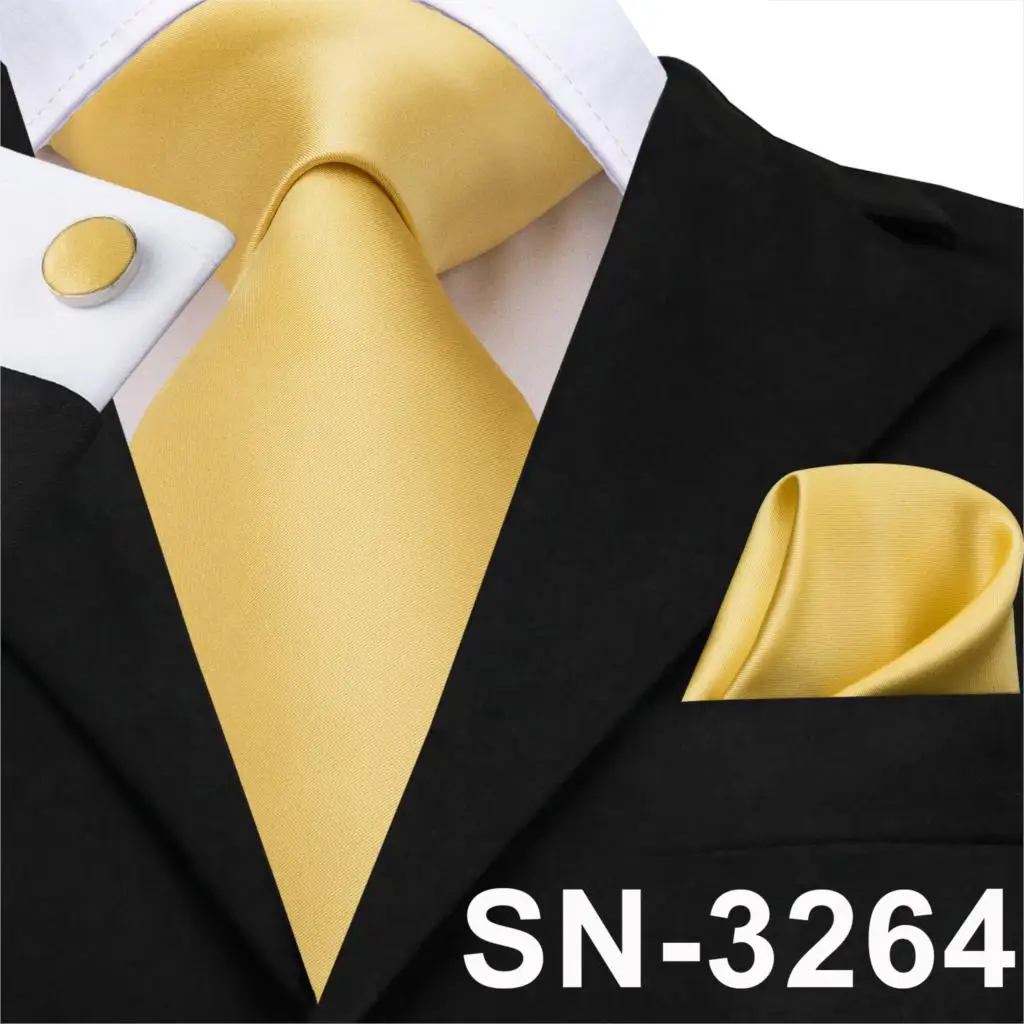 SN-3142 Hi-Tie мужской галстук шелковый галстук золотой желтый плотные галстуки для мужчин Модный свадебный деловой ГАЛСТУК, носовой платок, запонки набор для мужчин - Цвет: SN-3264