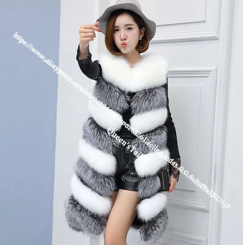8 lines silver gray Новые женские жилет из искусственного меха Цвет исправленными миди длинное зимнее пальто Высокое качество Искусственный мех пальто - Цвет: 8 lines silver gray