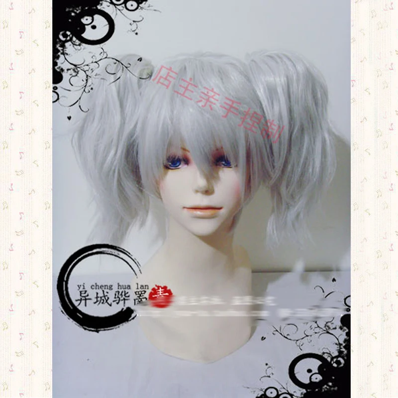 

Sakata Gintoki Women Female Cosplay Wigs Silver Grey Short Synthetic Hair With Chip removable Ponytails + Free Wig Cap