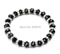 fine quality trendy black ceometric 10mm crystal bracelet handmade bezel setting set auger crystal bracelet silver plated