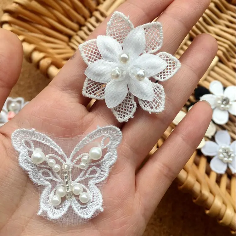 Цветок из бисера Кружевная аппликация сделай сам нашивка для свадебного платья