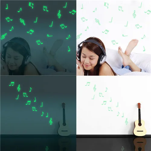 Модные 3D музыкальные нотки светится в темноте светящиеся флуоресцентные DIY