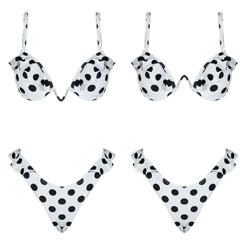 V-neck Ruffled Brazilian Bikini Sexy Swimsuit Swimwear Women Dots Striped Swimsuit Bikini Set Female Summer Beach Party New