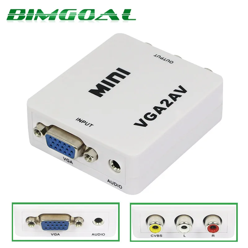 1080P мини VGA в AV RCA конвертер коробка с 3 5 мм аудио разъем VGA2AV адаптер CVBS + для HDTV PC|mini