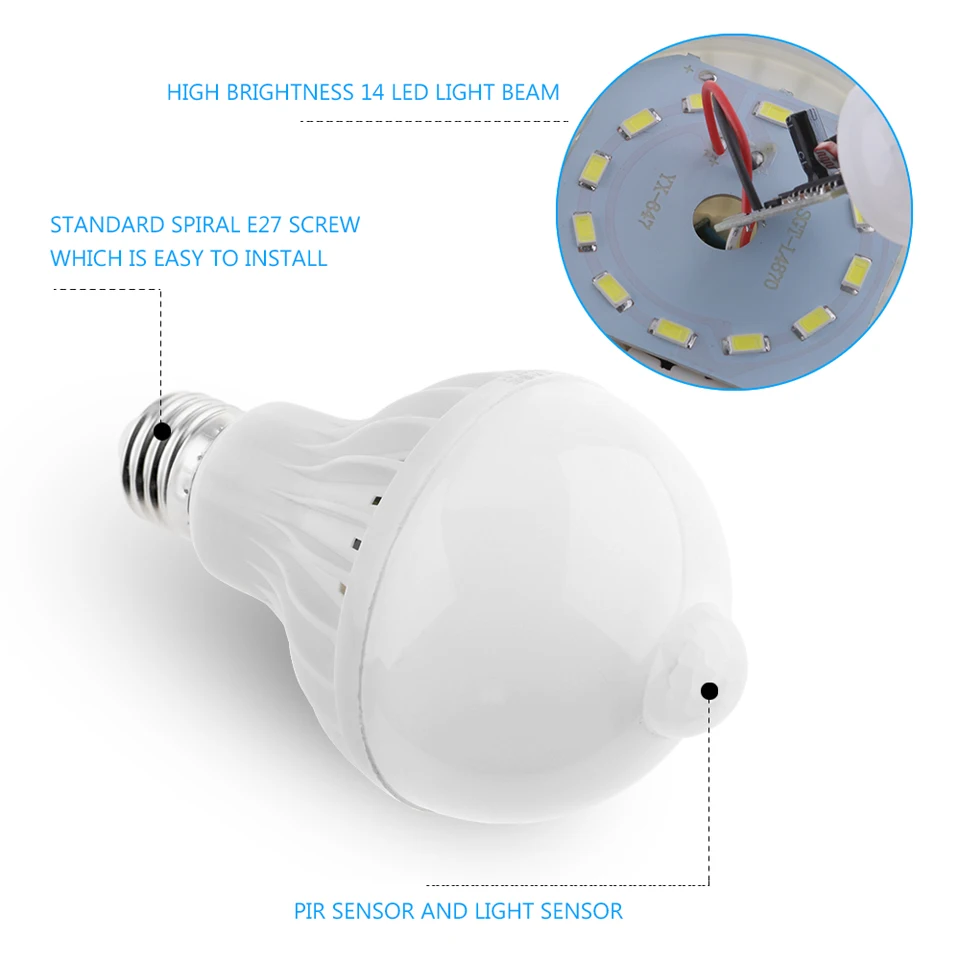 LemonBest LED E27 лампа движения Сенсор 5 Вт 7 9 110 В ПИР Инфракрасный обнаружения 220