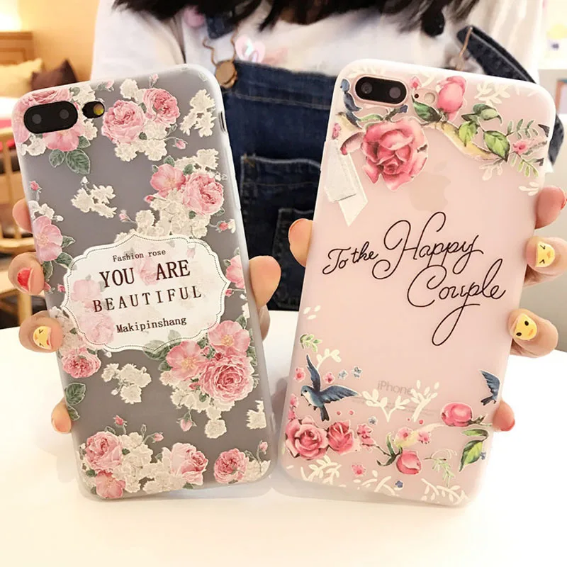 3D Relief Rose Flower Leaves Cases for iPhone X 6 6S Plus 5 5S SE Cover Soft TPU Silicone Phone Case For 7 8 Fundas |