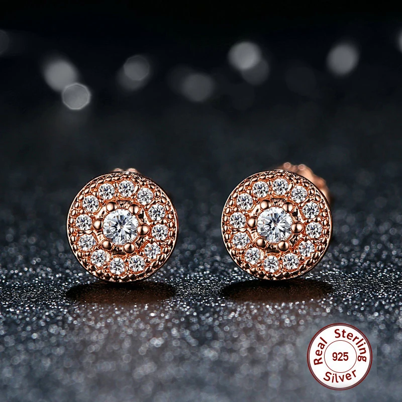Женские круглые серьги-гвоздики boucle d'oreille из 100% стерлингового серебра 925 пробы