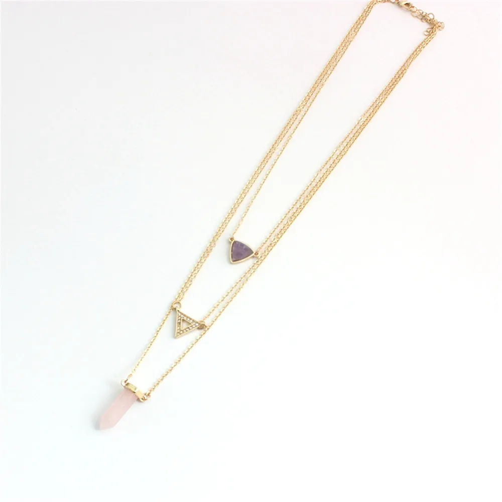 ENZE Free shipping Fashion new powder SPAR exquisite three layers of natural stone Mosaic geometric necklace | Украшения и