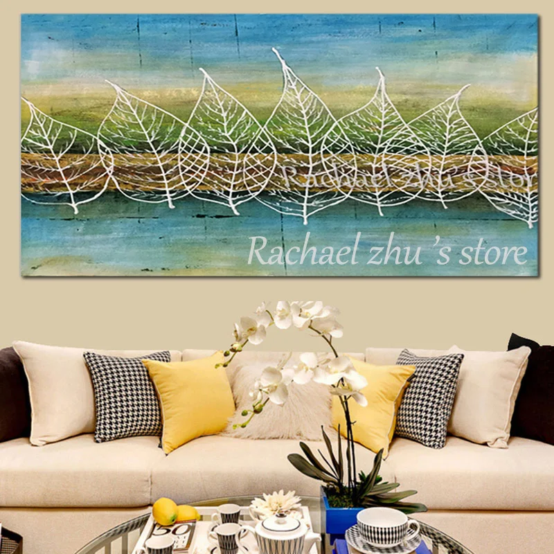 

Hand Painted Modern Abstract Leaf Oil Painting on Canvas Living Room Wall Art Leaf Pictures Pianting For Living Room Home Decor