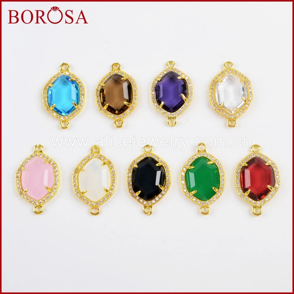 BOROSA 10/15 шт модные микро Стразы CZ граненый камень золотые соединители двойные