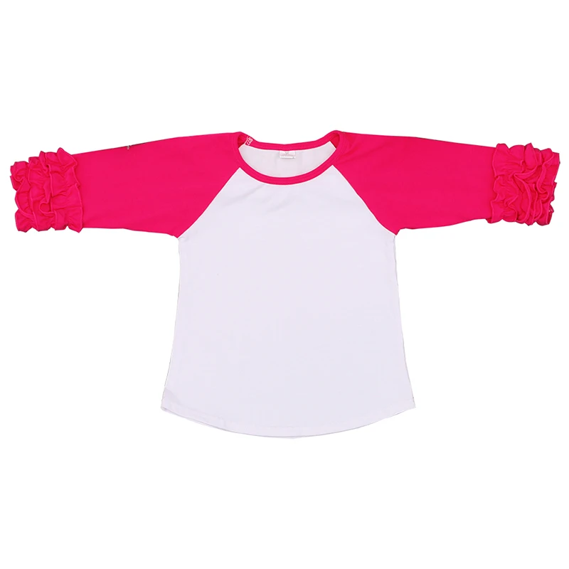 1 hot pink Коллекция года, одежда для маленьких девочек футболка для девочек с оборками, реглан, одежда для девочек осенне-осенние хлопковые футболки для девочек - Цвет: 1 hot pink