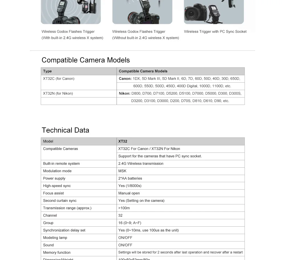 Godox XT32C XT32N 1/8000s Высокоскоростная синхронизация 2,4G беспроводной триггер вспышки для Godox X system Flash XTR-16 XTR-16S для DSLR камеры