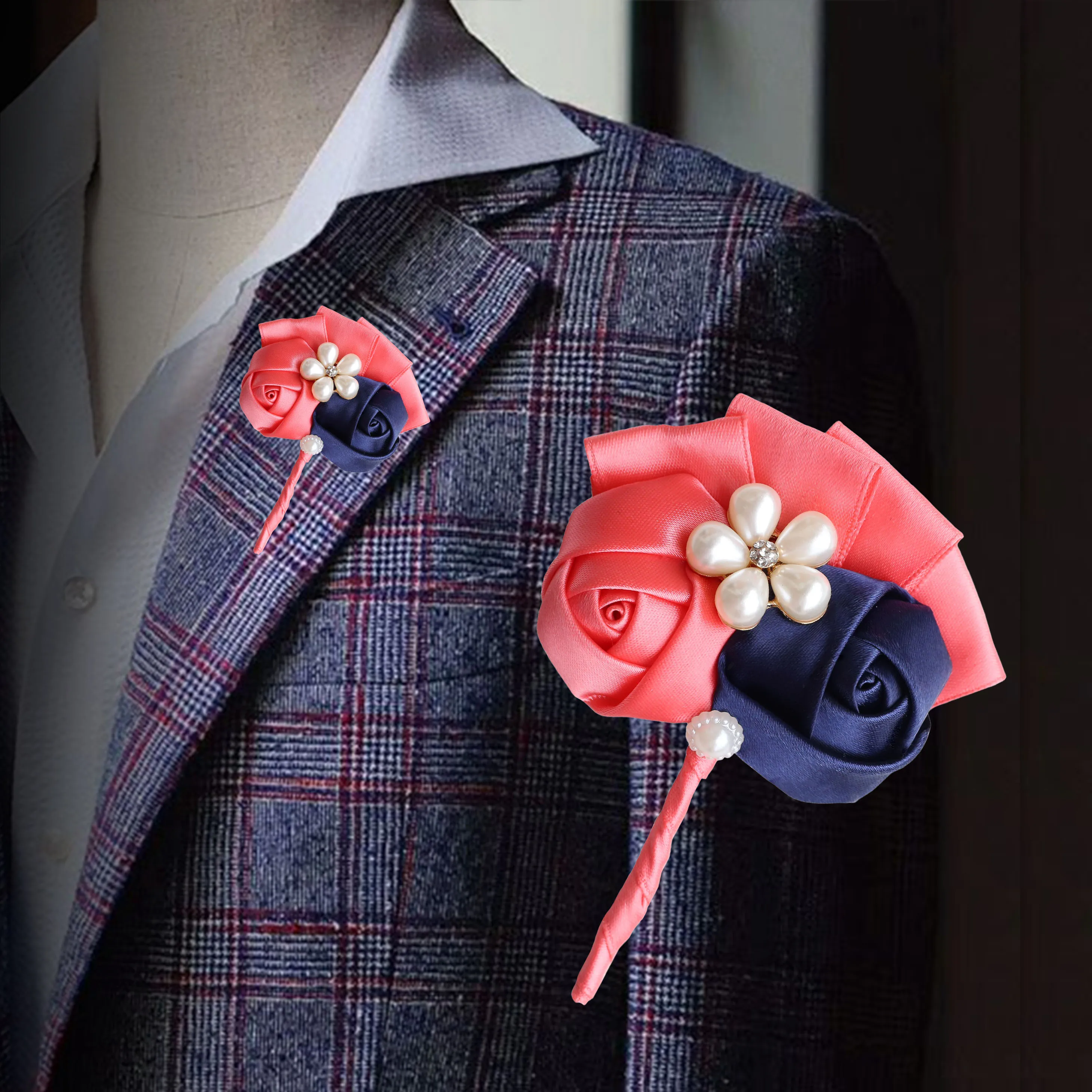 

New Customizable Watermelon Red Rose Groom Groomsmen Boutonniere Wedding Flowers Boutonniere Prom Corsage Ceremony Flowers X6948