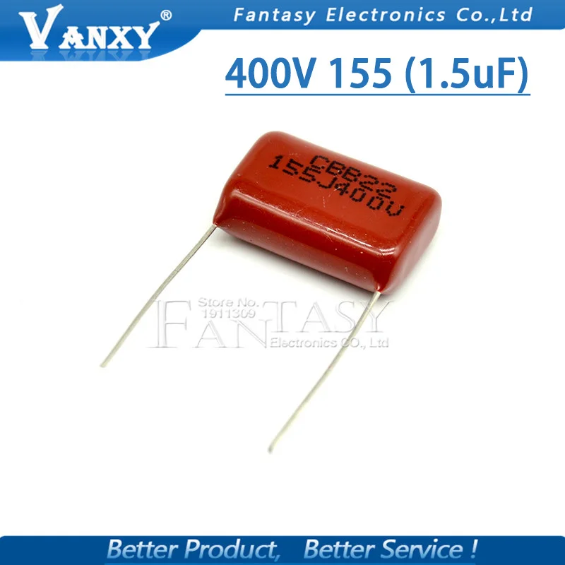 10 шт. 400V155J 1,5 мкФ шаг 20 мм 400V 155 1500nf CBB полипропиленовый пленочный конденсатор с алюминиевой крышкой